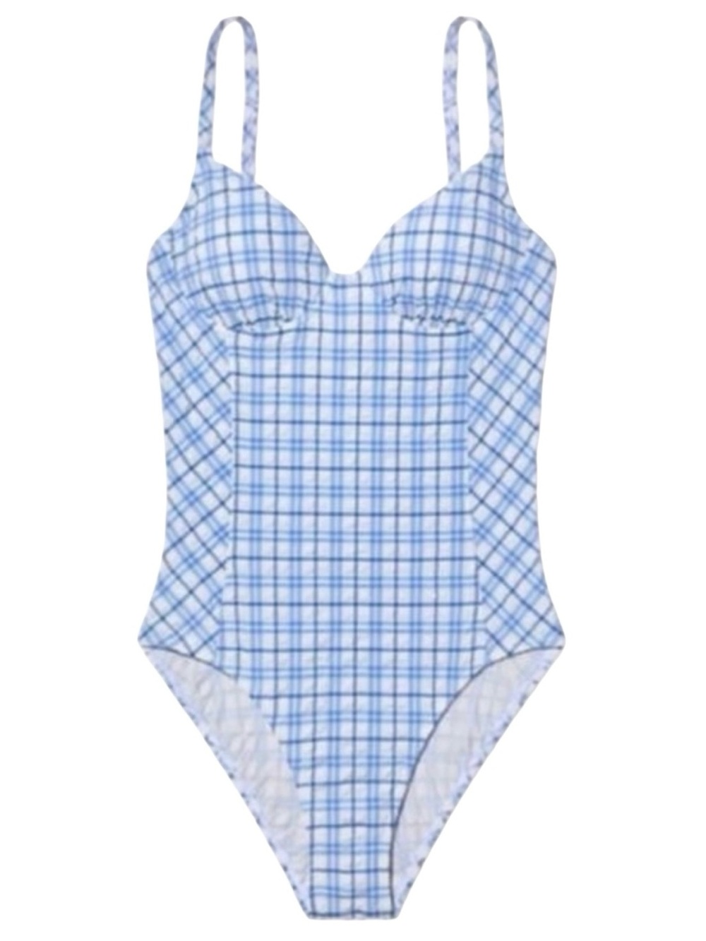 Tory Burch Blue Check Plaid Underwire One Piece Swimsuit Medium Seersucker